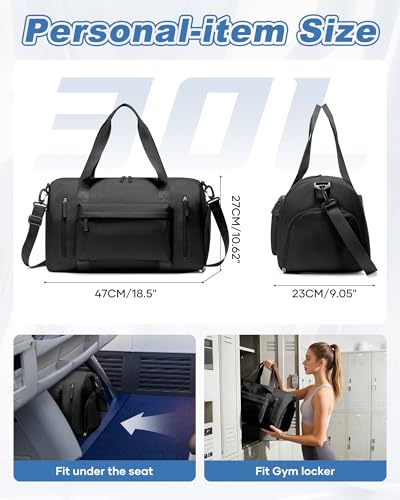 Gym Bag for Women with Shoes Compartment Travel Duffel Bag Black - color: J1-Black