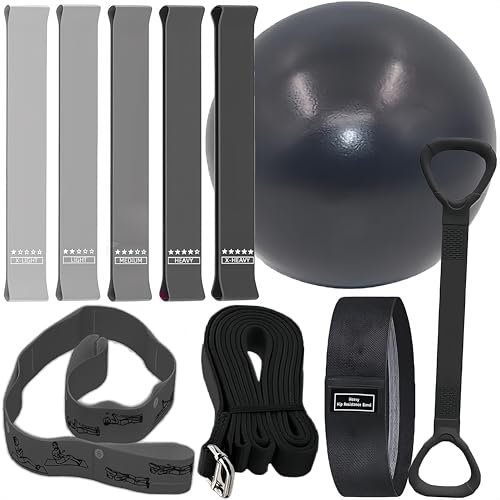 Pilates Set – Home Pilates Equipment for Women Kit with Magic Circle Pilates Ring and Ball Set, Resistance Bands & Massage Balls & Exercise Bands for Toning，Flexibility & Core Strength - color: Light Black