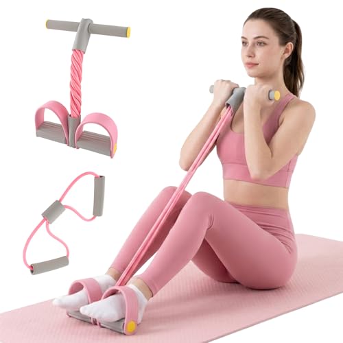 Asnomy Band Set – 8-Tubes Pedal Resistance Band with Handle, Ankle Resistance Band with Figure 8 Resistance Band for Strength Exercises, Training for Stretching The Abdomen,Waist,Arms and Legs - color: Grey Pink
