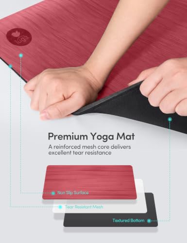 Pro Non Slip Yoga Mat Thick for Hot Yoga, Pilates, Workout & Home Gym - color: Maroon
