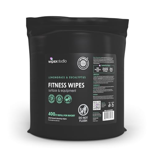Wipex Fitness Wipes Bucket Refill Roll - EWG Verified - Plant-based Fitness Equipment Wipes, Lemongrass, Eucalyptus & Vinegar to Clean Surfaces, Yoga Mat & Gym Cleaner and Peloton Bikes, 400 Count - size: 1 Count (Pack of 400)