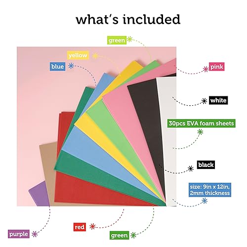 Incraftables Craft Foam Sheets - 9 x 12 Inch - 30 Sheets – EVA Foam 2mm Thick – Assorted Colors