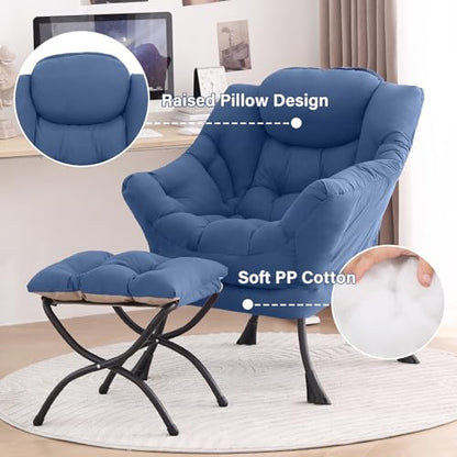 Tiita Lazy Chair with Ottoman, Comfy Reading Accent Chair, Blue - color: Blue