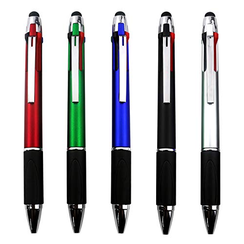 MiSiBao 4-Color Ballpoint Pen Multi Colored Pens in One Medium Point (1.0mm) Touch Screen Stylus, 5-Count - color: 5-Count