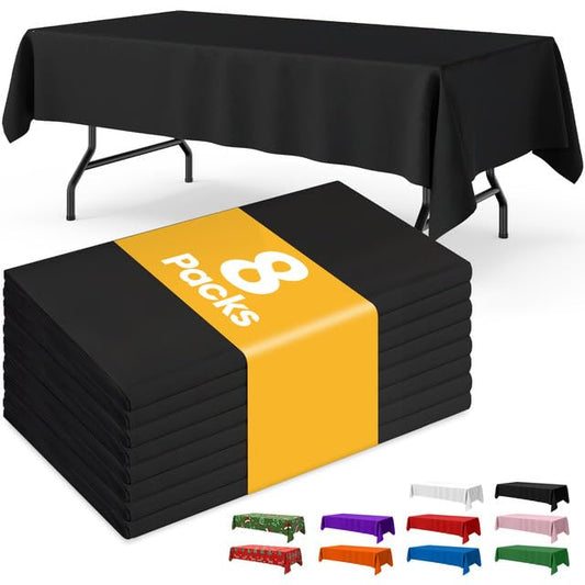 Niuara Black Plastic Table Cloth Disposable, 8 Pack, 54 x 108 in | Rectangle, 6 ft Tables, Party Holiday Gathering - color: Black, size: 54" x 108" - 8 Packs