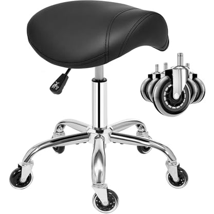 ANWBROAD Saddle Stool with Wheels, Thick Wide Saddle Seat Padding, Black