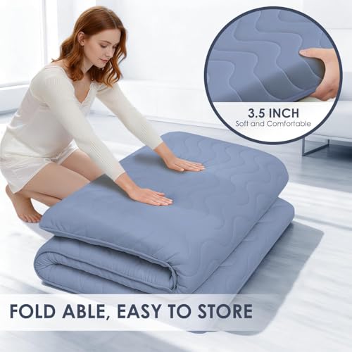 SCHNAUZER HOME Japanese Floor Mattress Futon Mattress Queen 3.5" Thick Blue - color: Blue, size: Queen( 80 x 60 )