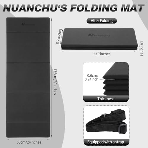 Nuanchu 3 Pack Foldable Yoga Mat for Travel Non-slip Pilates Mats 69" x 24" x 0.24" 6mm Thick with Carry Strap Poe Accordion-fold Design Lightweight Workout Mats for Exercise Home Travel - color: Black