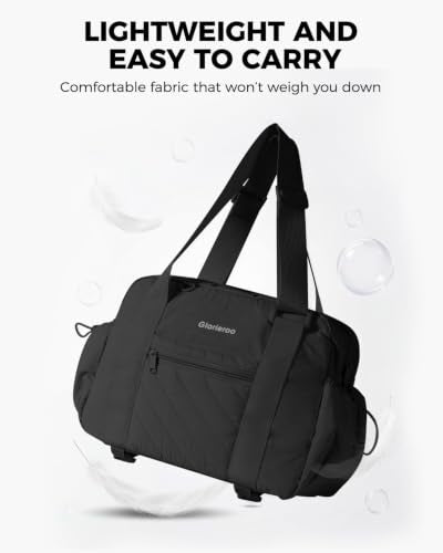 Small Gym Bag for Women - Duffle Weekender Work Duffel Carry on Tote Bag | Puffer Yoga Mat Holder Wet Compartment Coin Purse BPA-Free - color: Black