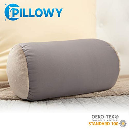 Microbead Bolster Neck Roll Pillow, 14x8 in Cylinder Tube, Stone Grey | Silky feel fabric helps prevent wrinkles & hair breakage; feather-light beads gently cushion head & shoulders as you rest - color: Stone Grey