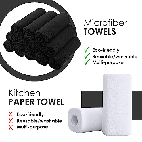 Avalon Towels Microfiber Cleaning Cloths (Value Pack of 36) - Size 16 x 16 Inches, Highly Absorbent Cleaning Rags, Lint Free, Reusable and Washable, Microfiber Towels for Cars - color: Black, size: Pack of 36 - 16x16 Inches