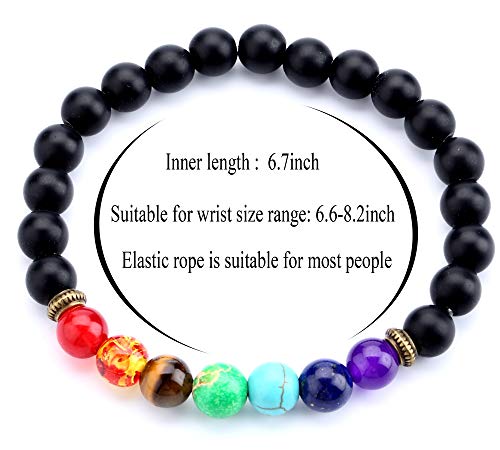 Men Women 8mm Lava Rock 7 Chakra Beads Chakra Bracelet - color: Matta Black Agate