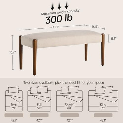 Usaint 42" End of Bed Bench with Wood Legs, Beige with Walnut Leg - color: Beige With Walnut Leg