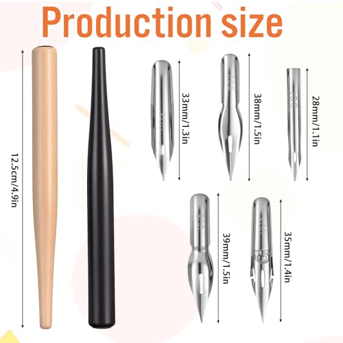 salbsever 12PCS Dip Pen Nibs, Dip Pen Set, 2 Wooden PenHolders and 10 Stainless Steel Calligraphy Nibs, Comic Calligraphy Drawing Pens for Writing, Painting, Signing, Sketch