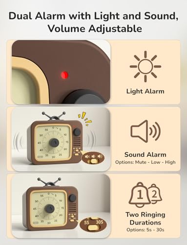 LIORQUE Visual Timer for Kids with Pause, 60 Minute Countdown Timer, Brown - color: Coffee Brown