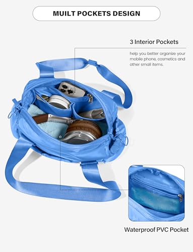 Uselike Small Gym Bag for Women, 7L Mini Duffle Bag for Travel, Lightweight Quilted Puffer Bag for Daily, Cute Shoulder Bag for Dance with Wet Pocket (Blue) - color: Blue