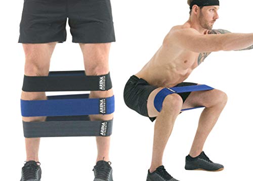 Arena Strength Fabric Booty Bands - Fabric Exercise Bands for Legs and Butt | Fabric Resistance Bands | Hip Resistance Bands with Workout Guide and Carry Case - color: Gray, Blue, Black