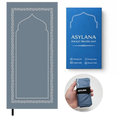 Portable Islamic Pocket Prayer Mat, Waterproof & Lightweight Thin Travel Sajjadah, Foldable Compact Small Muslim Praying Rug with Elastic Band, Essential Salah Gift Accessory - color: Bukhari Gray
