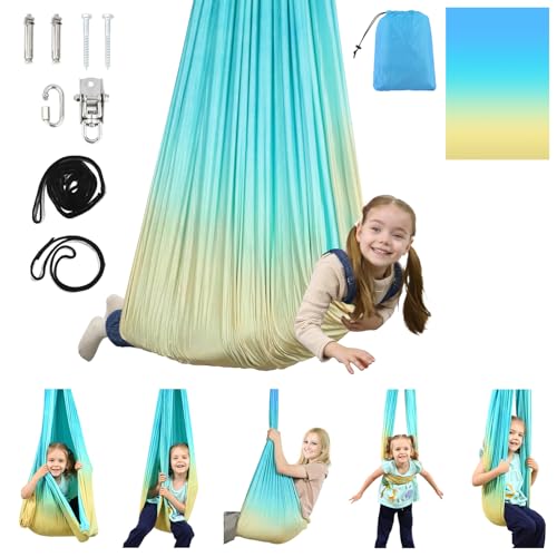 Sensory Swing, Indoor & Outdoor Sensory Swing for Kids & Adults, Double Layer Therapy Cuddle Swing for Kid with Autism, Holds up to 300lbs, Blue - color: Green
