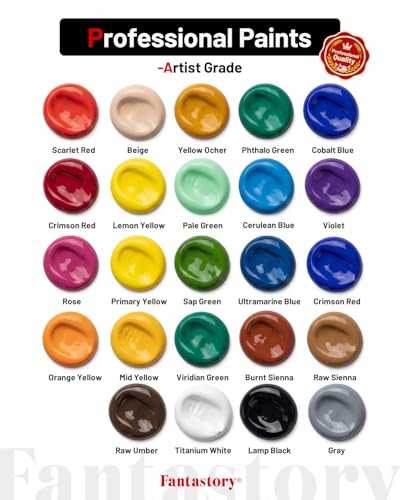Fantastory 36ml 24 Colors Acrylic Paint Set with 10 Brushes | Excellent Coverage, High Light Fastness, Waterproof, Includes Extra White & Gold, for Canvas, Wood, Ceramics, Models - style: 24 Colors