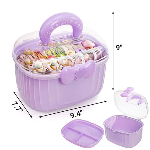 Noamus 10" Multipurpose Storage Box with Removable Tray, 2 Layer Cute Hair Accessories Organizer, Clear Plastic Folding Craft Case for Headbands, Sewing, Clips Ties Supplies, Purple - color: Purple