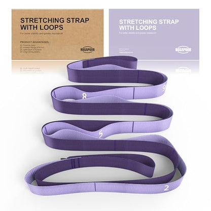 Non Elastic Stretching Strap with Loops - Yoga Straps for Physical Therapy, Durable Stretch Bands for Exercise, Flexibility Training, Hamstring & Leg Stretcher, Yoga/Pilates/Gymnastics - color: Purple