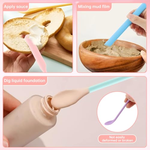 Silicone Spatula Set 5 Pcs,Double Head Beauty Spatula for Beauty and Food Reusable Silicone Stir Sticks for Makeup Jars Lotion Bottles and Kitchen Containers(5 PCS)