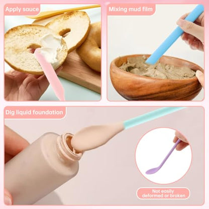 Silicone Spatula Set 5 Pcs,Double Head Beauty Spatula for Beauty and Food Reusable Silicone Stir Sticks for Makeup Jars Lotion Bottles and Kitchen Containers(5 PCS)