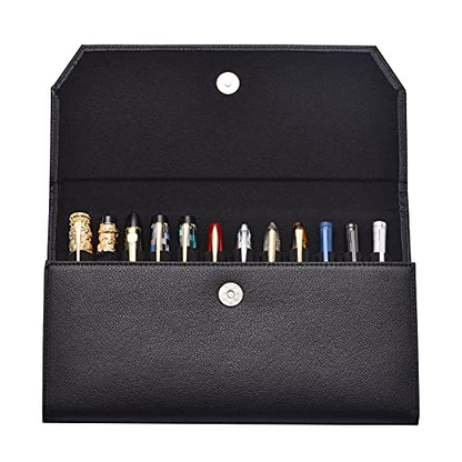 Lanxivi Fountain Pen Case Black Gray Coffee Style PU Leather 48 12 - color: Black- 12 Slot