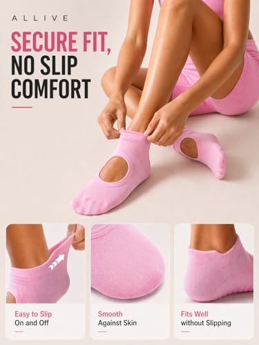 ALLIVE Pilates Socks with Grips for Women, Bamboo Breathable Non Slip Socks for Yoga, Barre, Studio, and Home Use - color: 6pairs Blackwhitegreypinkpurplegreen