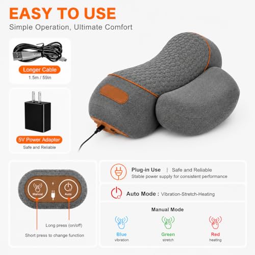 3-in-1 Neck Massage Pillow with Heat & Traction, Neck Hump Corrector