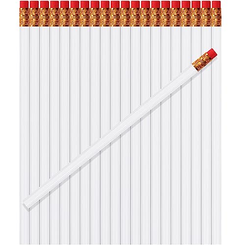 TecUnite 60 Pcs HB Pencils #2 Unsharpened Wood Cased Pencils with Eraser Hexagonal Pencil Cute Graphite No 2 Pen for Adults Gifts Exam School Office Sketching Learning(White, Gold) - color: White, Gold