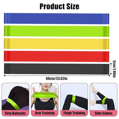 5 Packs Exercise Resistance Bands,Loop Bands for Workout, Fitness Training Band Stretch for Yoga Pilates Strength - color: Black Red Yellow Green Blue