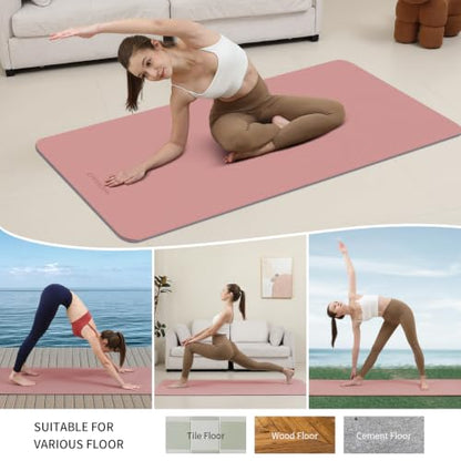 8mm Thick Yoga Mat Non Slip for Women Men | 72"x28" mat for gym, pilates, studio. POE, reversible, non-slip, tear-proof, odorless, easy-clean, strap. - color: Dark Powder+Dark silve