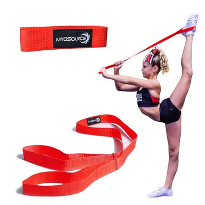 Myosource Kinetic Bands Cheerleading Flexibility Stunt Strap - Improve Stretching and Stunts for Cheer Dance Gymnastics & Physical Therapy – Stocking Stuffers Present for Kids Girls Adults - 12 Colors - color: Red