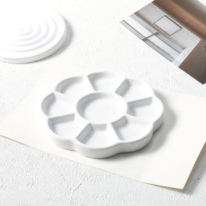5" Porcelain Watercolor Palette - Plum Blossom Ceramic Artist Paint Palette with Mixing Tray for Painting and Craft Projects - color: Small White