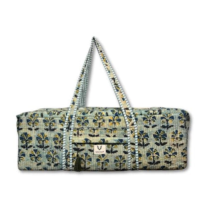 Large Capacity Handblock Printed Yoga Mat bag for Women, Gym Bag, Fits Yoga Blocks, Adjustable strap, Pilates, Gym, Fitness Block & Gear, Light and Durable - color: Meadow Haze