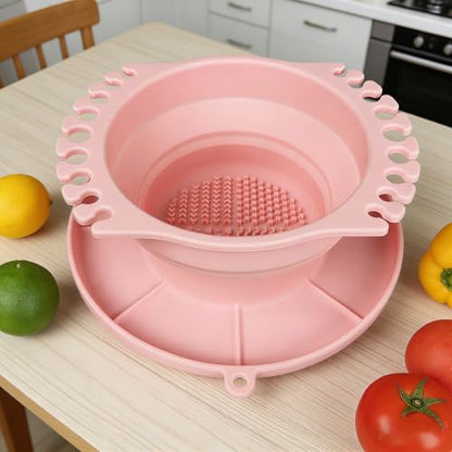 Collapsible Silicone Paint Brush Cleaner Basin Foldable Paintbrush Cleaning Container for Acrylic, Watercolor & Oil Painting (Pink, 15 * 12.2 * 6.5cm/5.91 * 4.8 * 2.56inches) - color: Pink