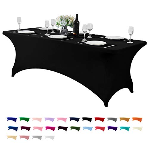 Spandex Table Cover for 8FT or 4ft or 6ft Table Universal Fitted Stretch Tablecloth for Party, Banquet, Wedding and Events-Black - color: Black, size: 96" x 30" (Rectangular)