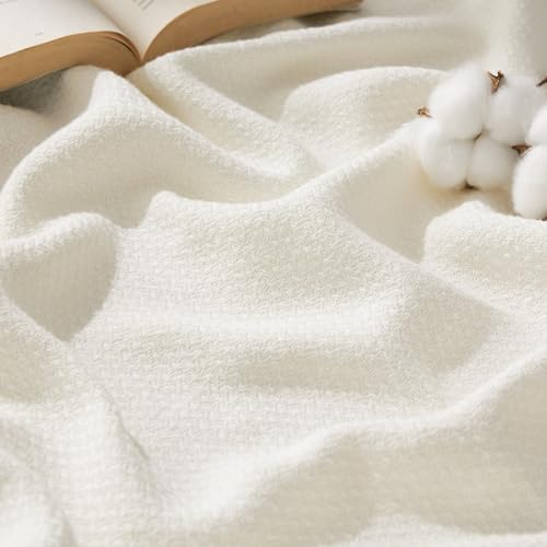 Bedsure GentleSoft 100% Cotton Large Throw Blanket for Couch 50x70 inches - Breathable and Lightweight, Soft Cozy Herringbone Woven Cotton Throw for Summer, Cream Office Chair Blanket - color: 02 - Cream, size: Throw XL
