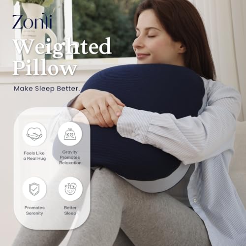 ZonLi 성인용 가중 베개, 2.9kg(6파운드), 세탁 가능한 포옹 베개, 더 나은 수면을 취함, 탈착식 감각 바디 웨이트 베개, 메모리 폼 침대 베개 (네이비 블루) - color: 네이비 블루, size: Original（6.5lbs）