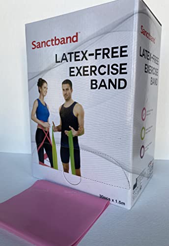 Non-Latex (Rose Level 1) Sanctband Exercise Resistance Band 30 Pcs Dispenser 5 FT /1.5 Meter Physical Therapy Strength Training Yoga Pilates Stretching Elastic Band Strengths Workout
