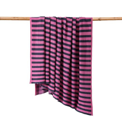 BOV Cooling Knit Throw Blanket 50x60, 100% Viscose, Gray Red Stripe - color: Berry & Charcoal