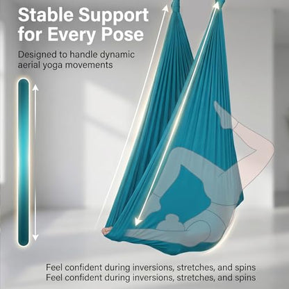Blue-Green Gradient & Dark Green Aerial Yoga Hammock (400x180 cm / 157"x71"), Soft Silk Swing for Anti-Gravity Yoga, Inversion Therapy, Ideal for Strength, Flexibility Training and Stress Relief - color: Dark Green