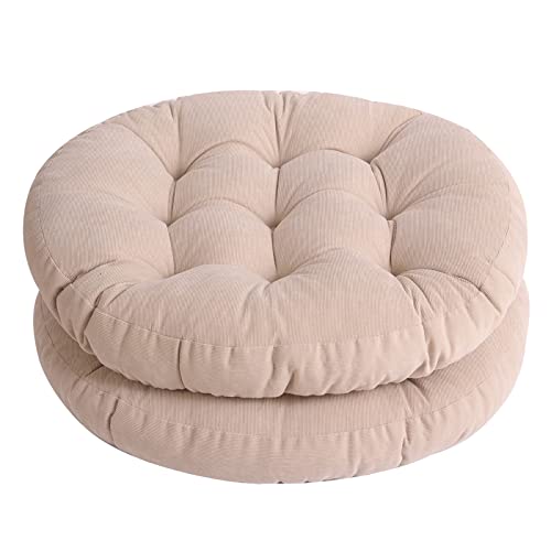 Tiita 22 Inch Floor Cushion - Round Outdoor Chair Cushion Pad with Corduroy | Large Meditation Cushion & Floor Pillow for Adult Sitting, Living Room, Balcony & Patio, Beige - color: Round|beige, size: 2 Count (Pack of 1)