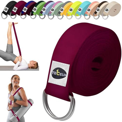 TECEUM 2 IN 1 Yoga & Mat Strap for Stretching – Cotton – 6/8/10 ft - color: Deep Raspberry, size: 8 ft