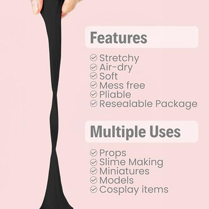 BOHS Foam Clay, Black Air Dry Modeling Clay, 1.1 lb | Soft, lightweight; crack-free finish; EVA and polystyrene foam details; cosplay props, figurines, fake bakes and slime making - color: Black, size: 500 g