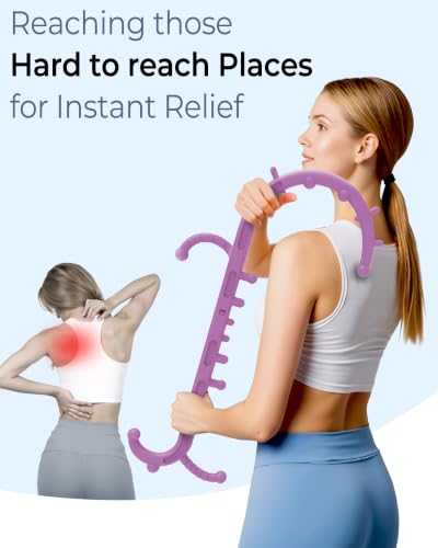 Back and Neck Massager for Pain Relief Deep Tissue, Upgraded Full Body Trigger Point Cane Massage Tools, Therapy Massage Stick Pressure Point Hook, Muscle Knot Remover Tool (Pink) - color: Pink