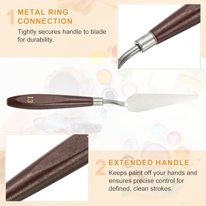 HARFINGTON 5pcs Palette Knife Painting Tool 3.31 x 0.94 Stainless Steel Art Spatula Pallet Knives Scrapers Tools with Beech Wood Handle for Acrylic Oil Canvas Mixing Spreading, Red/Silver - size: 3.31" x 0.94"