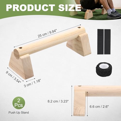 PATIKIL Push Up Bars, Wooden Parallettes Bars, Wooden Push Up Handle with Non-Slip Base and Grip for Strength Training Planks - size: 25cm